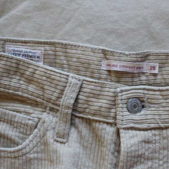 Levis Ribcage Straight Ankle Cream Corduroy Pants - Picture 2 of 3